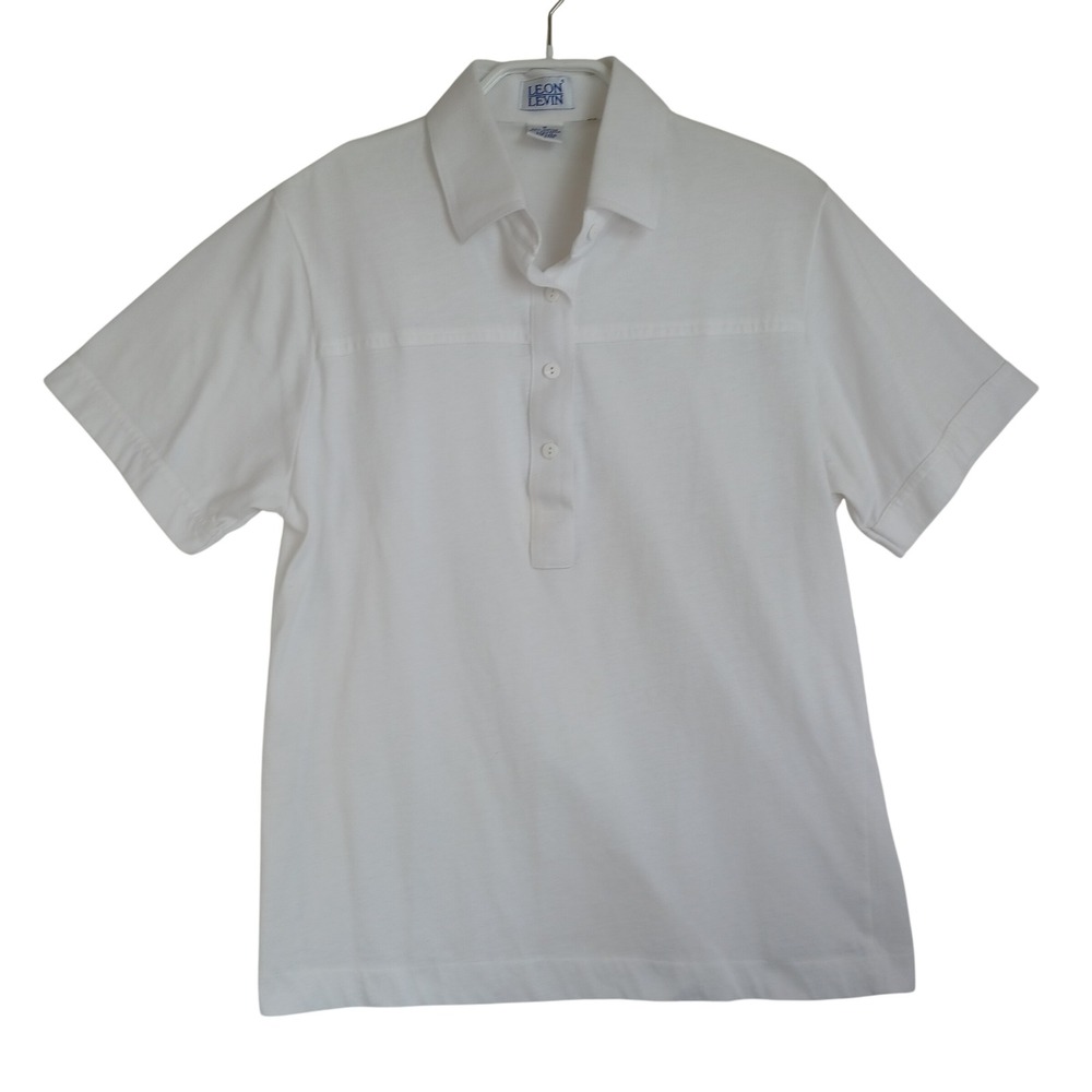 Leon Levin Womens White Short Sleeve Polo Shirt Cotton Blend Size M Vintage